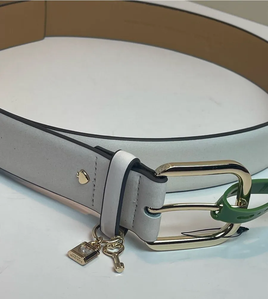 NWT Kate Spade New York Genuine Leather Belt with Lock and Key Charm Sz L Cream