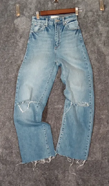 Abrand A 94" High & Wide Busted Knees Streatwear Skater Raw Hem Womens 23 Blue