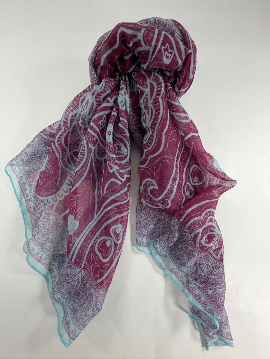 Boho Paisley 100% Viscose Scarf Wrap Shawl Burgundy Blue 76x39