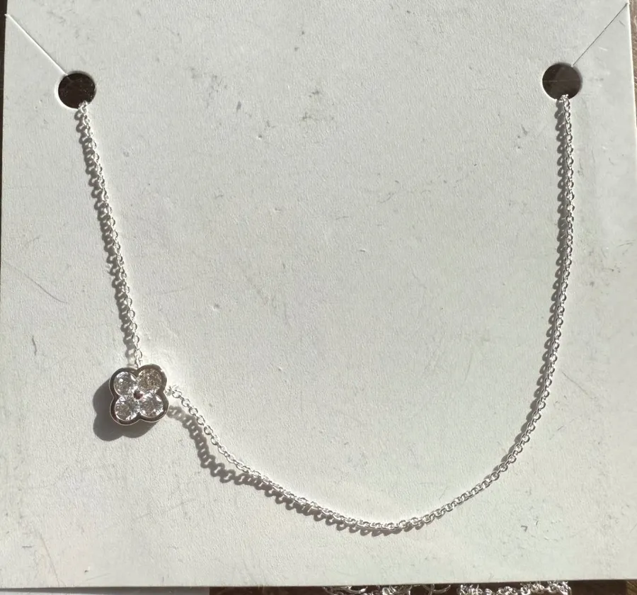 Electric Picks Camilla Necklace Silver Tone Crystal Flower Clover Pendant NEW