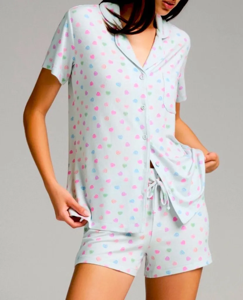SKIMS Soft Lounge Short Sleep Set – XS – Cloud Candy Heart Print – NWOT