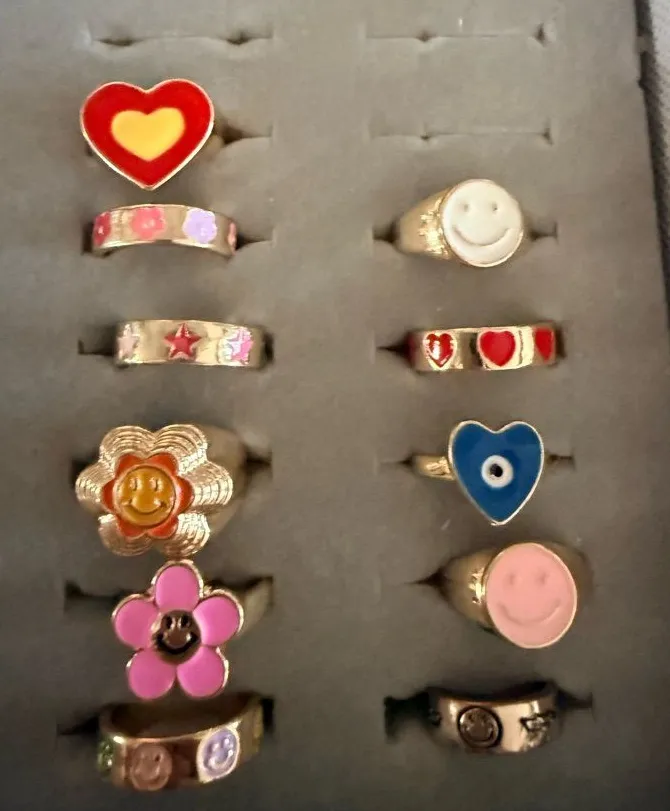 Gold Plated Fashion Rings With Various Enamel Designs