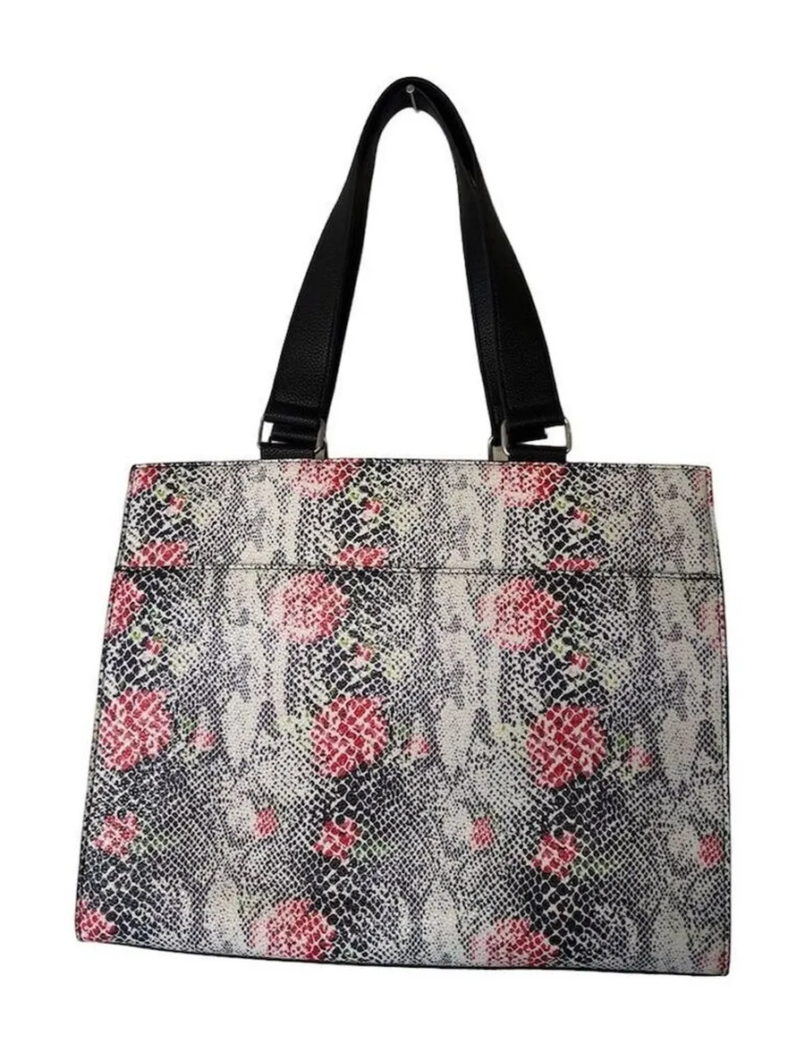 Tahari Vegan Leather Floral Snake Print Tote Bag 16” NWT Black Shoulder Work Bag