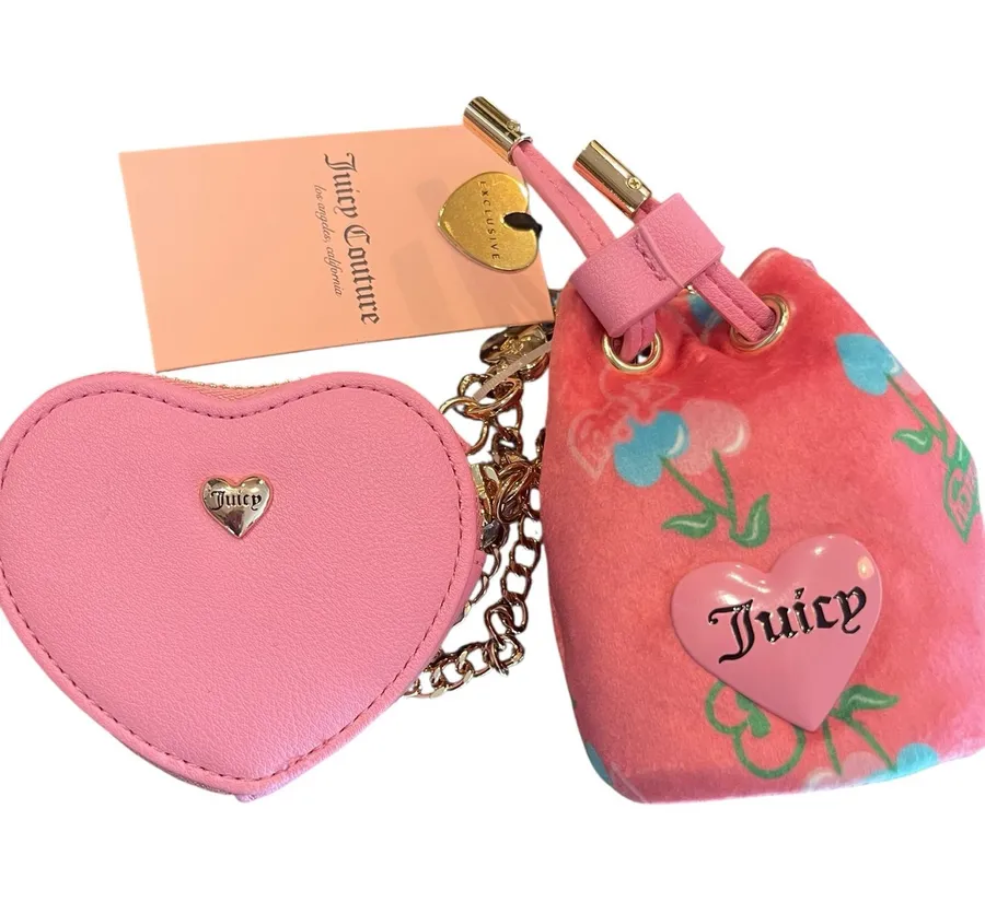 Y2k Juicy Couture Retro Cherry drawstring pouch & heart coin purse