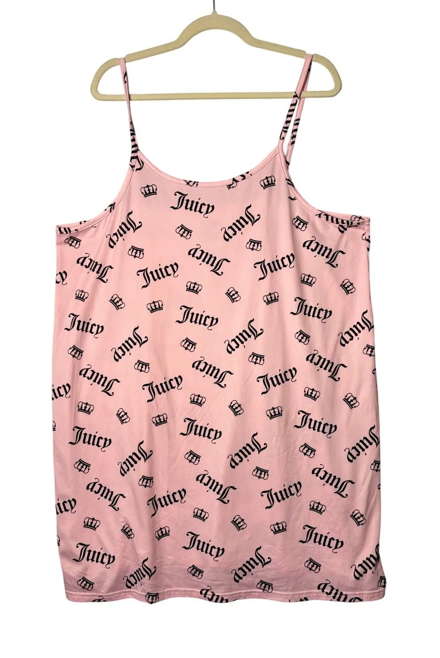 Juicy Couture Womens Sleep Dress 2X Pink Logo Crown Print Y2K Slip Dress Lounge