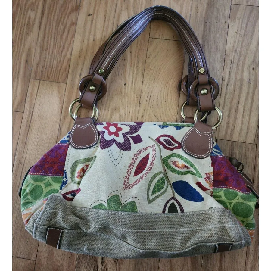 Fossil Handbag Womens Canvas Multicolor Floral Pattern Dual Handles Boho Y2K