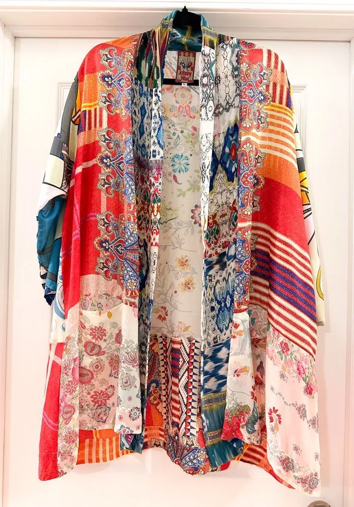 Johnny Was Johnny Was Patchwork Print Multicolor Silk
Kimono Top Oversized Sz L