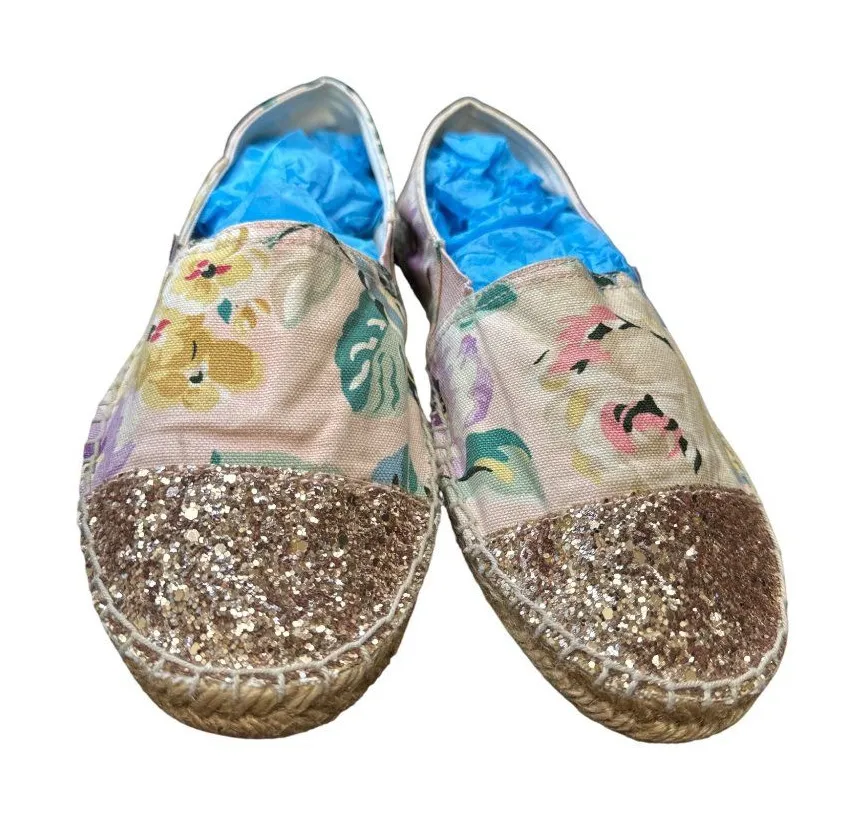 Cath Kidston Womens Floral Glitter Espadrilles Size 7 Yellow