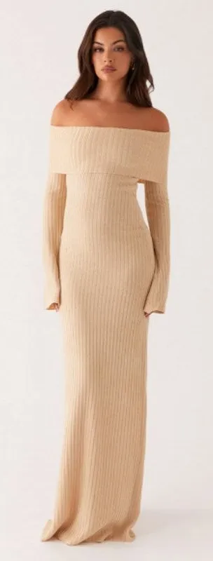 Peppermayo NWT Jacqueline Knit Maxi Dress Beige XS-S Casual Neutral Bodycon