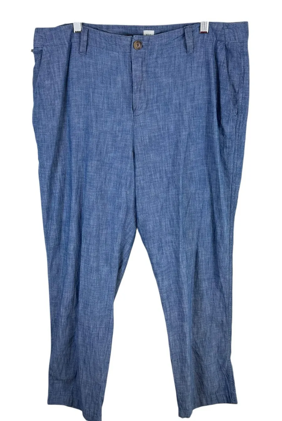 Gap 100% Cotton Blue Chambray Lightweight High Rise Cropped Pants Size 14