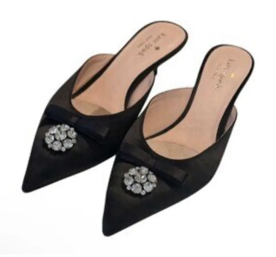 Kate Spade Darlene Black Satin Kitten Heel Mule Pointed Toe Size 7