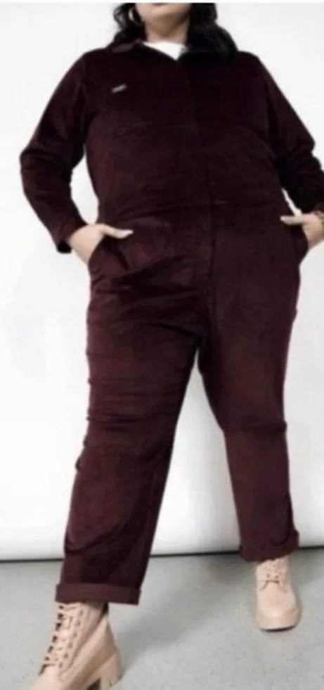 Wildfang The Essential Corduroy Coverall Boiler Suit Burgundy Eggplant Purple Red Size 1X