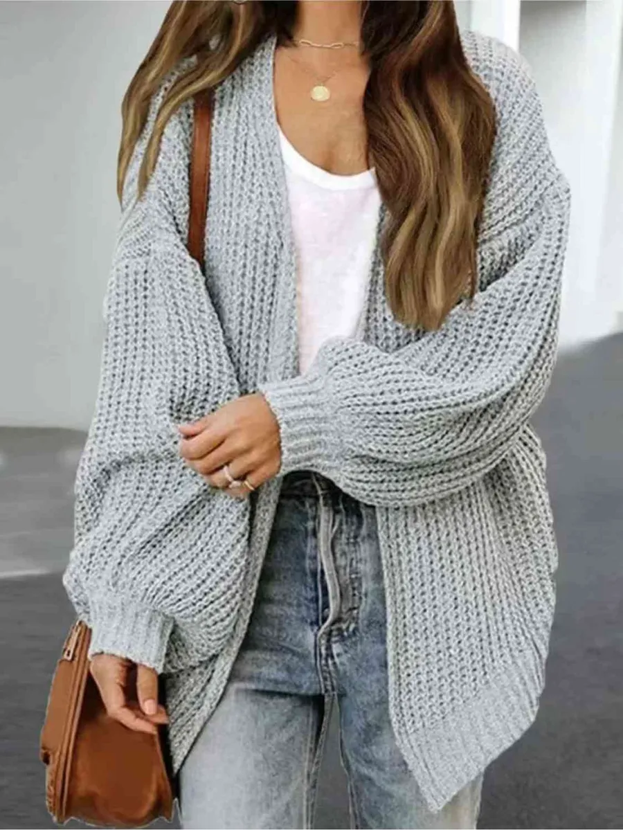 aerie Light Gray Chunky Open-Front Cardigan