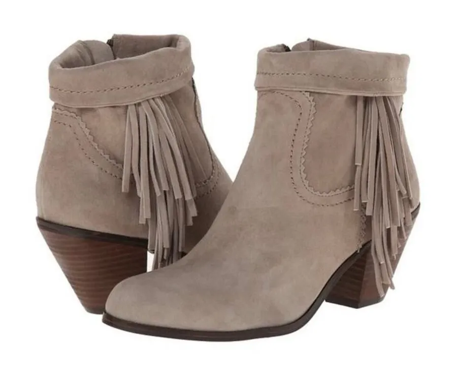 Sam Edelman Size 7.5 Louie Ankle Bootie Distressed Suede Leather Fringe Women's