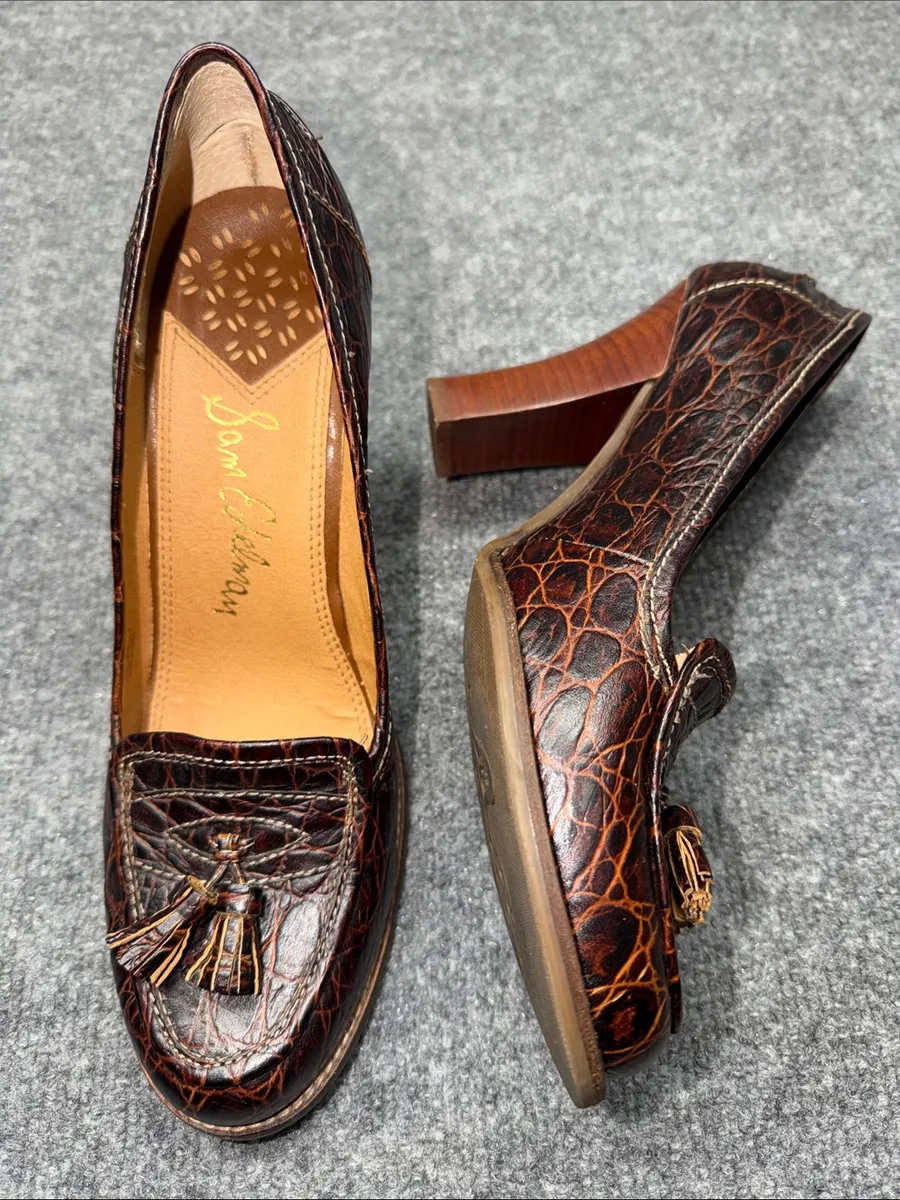 Sam Edelman Brown Croc-Embossed Tassel Loafers