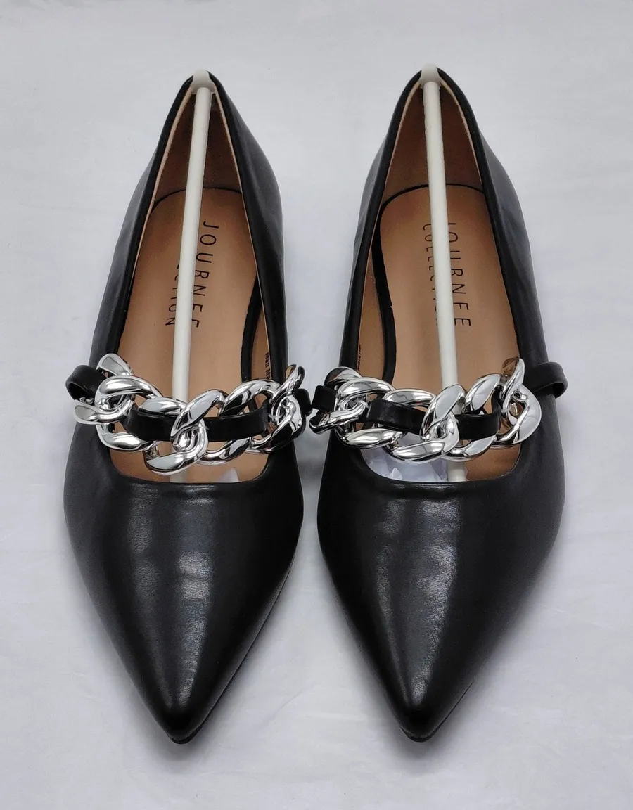 Journee Collection Metinaa Ballet Flats Womens 6.5 Black Chain Pointed Toe Shoes