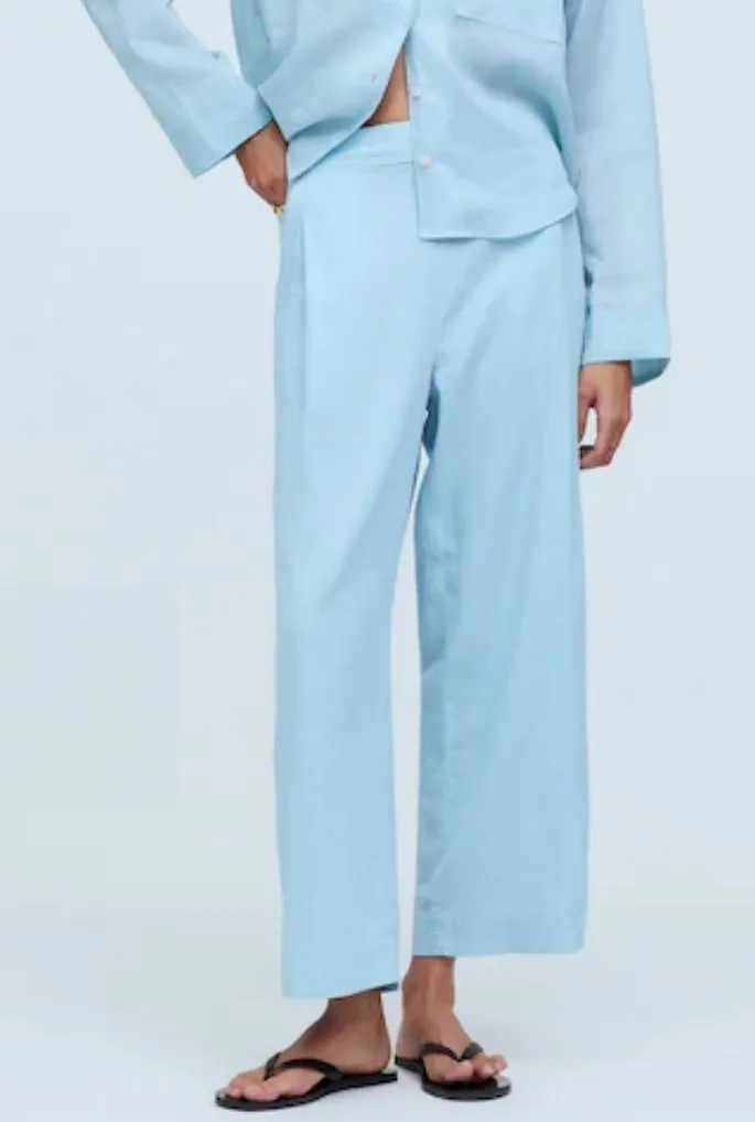 Madewell Pull-On Wide Straight Leg Crop Linen Pants in Blue Heron Size 8