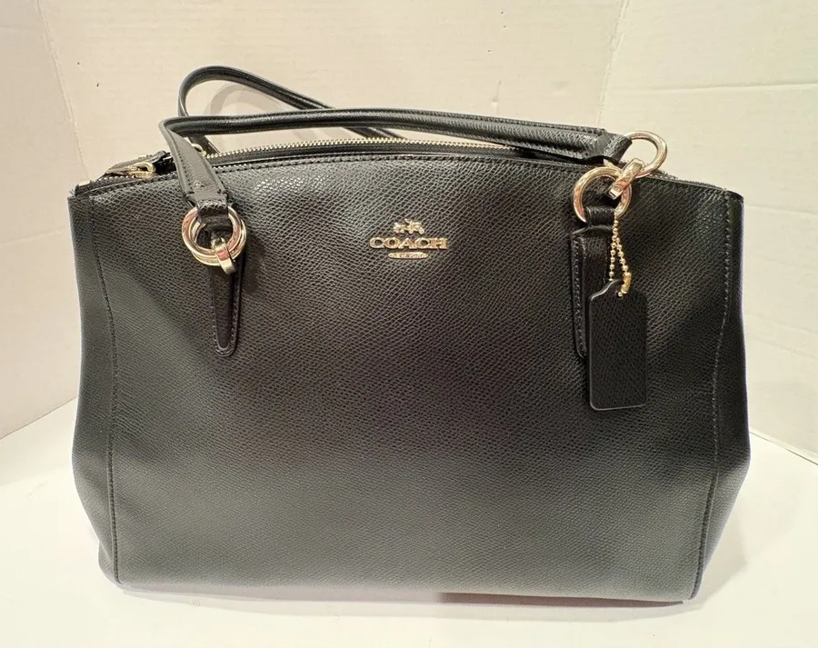 COACH Christie 2Way Leather Tote Bag Black Shoulder Handbag Authentic Rare