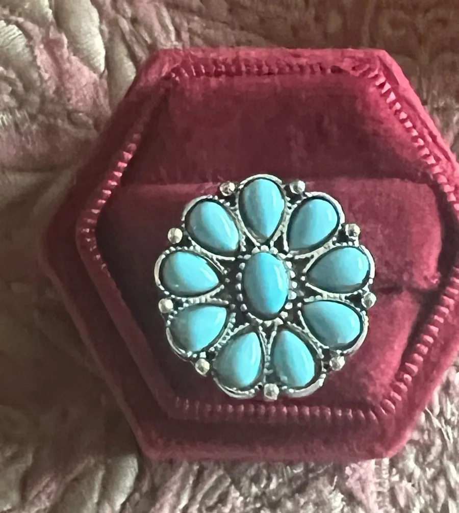 Women’s Stainless Steel Silver Faux Turquoise Ring Size 7 Blue