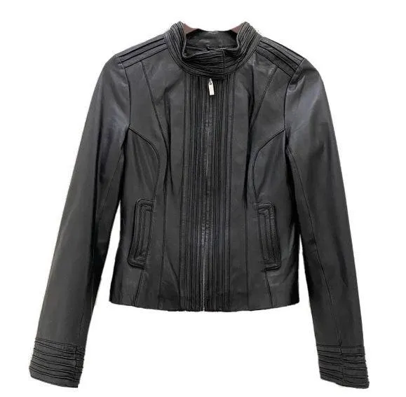 Arden B Black 100% Genuine Leather Moto Jacket S