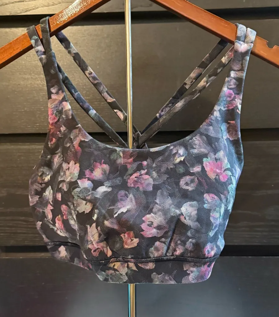Lululemon Energy Bra Floral Print Strappy Bralette - Black & Pink