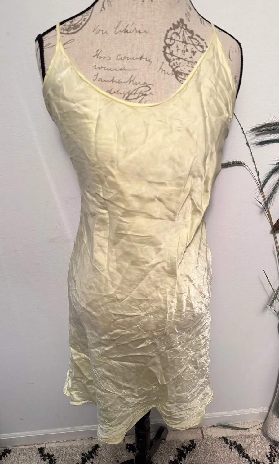 Victorias Secret Slip Dress Light Yellow Satin Cami Mini M flaw