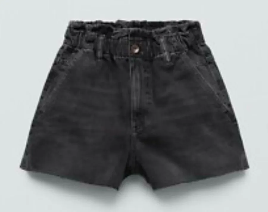 Zara high rise paper bag black jean shorts 8