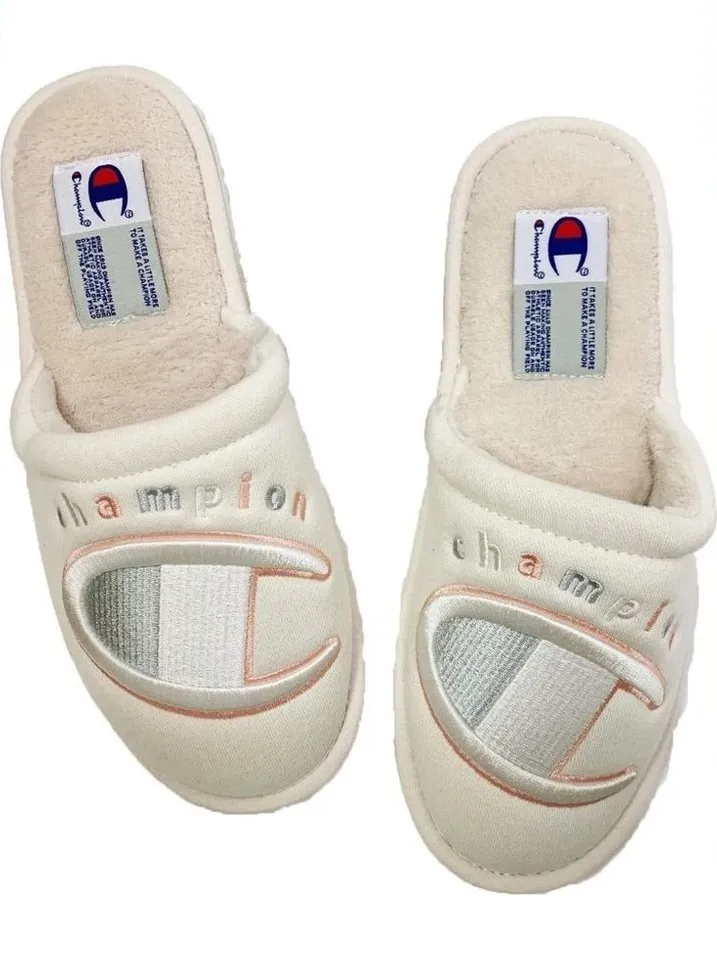 Champion Sleepover II Slippers Chalk White Logo Slides Women’s Size 6 NWT