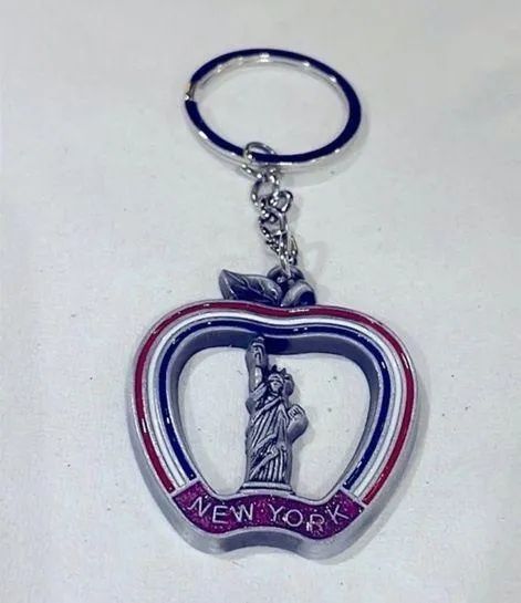 New York Keychain Americana Apple Statue of Liberty silver bag charm new Gray