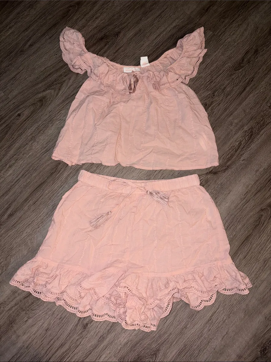 Shabby Chic Pink Eyelet Lace Pajama Set