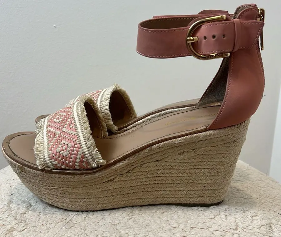 Tommy Hilfiger Pink and Tan Espadrille Wedge Sandals size 9.