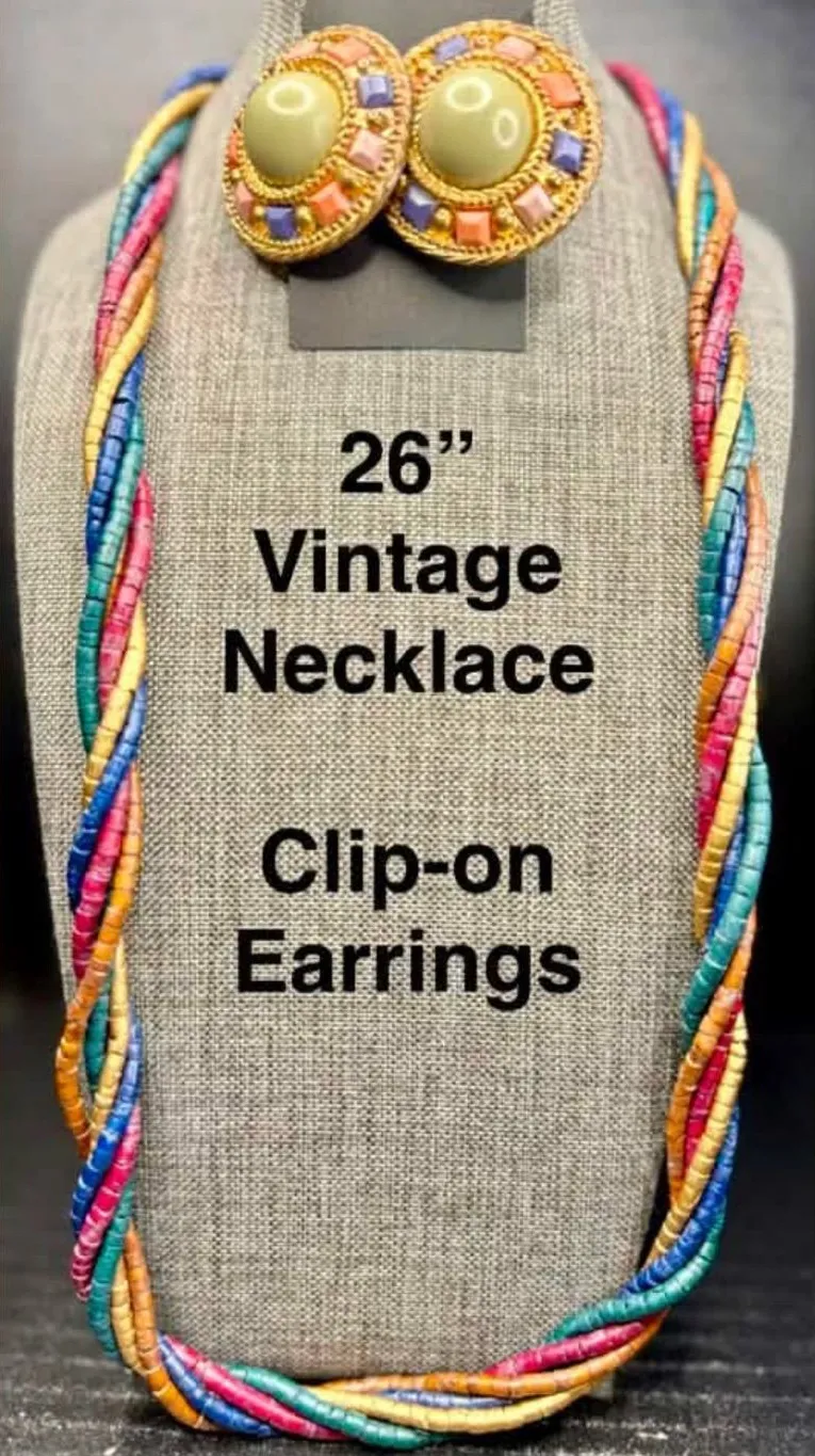 Multicolor Twisted Bead Necklace with Gold Clip