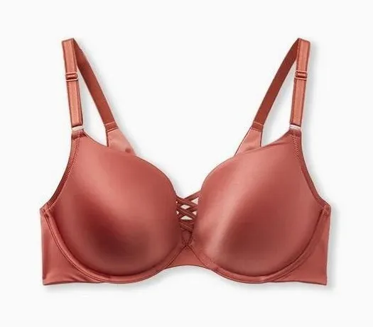 Torrid Push Up Plunge Bra Womens 40DD Mauve 360 Back Smoothing Lattice Lingerie