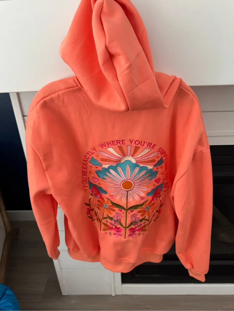 Y2K Floral You're Exactly Where You're Supposed To Be Letter Embroidered Hoodie Orange