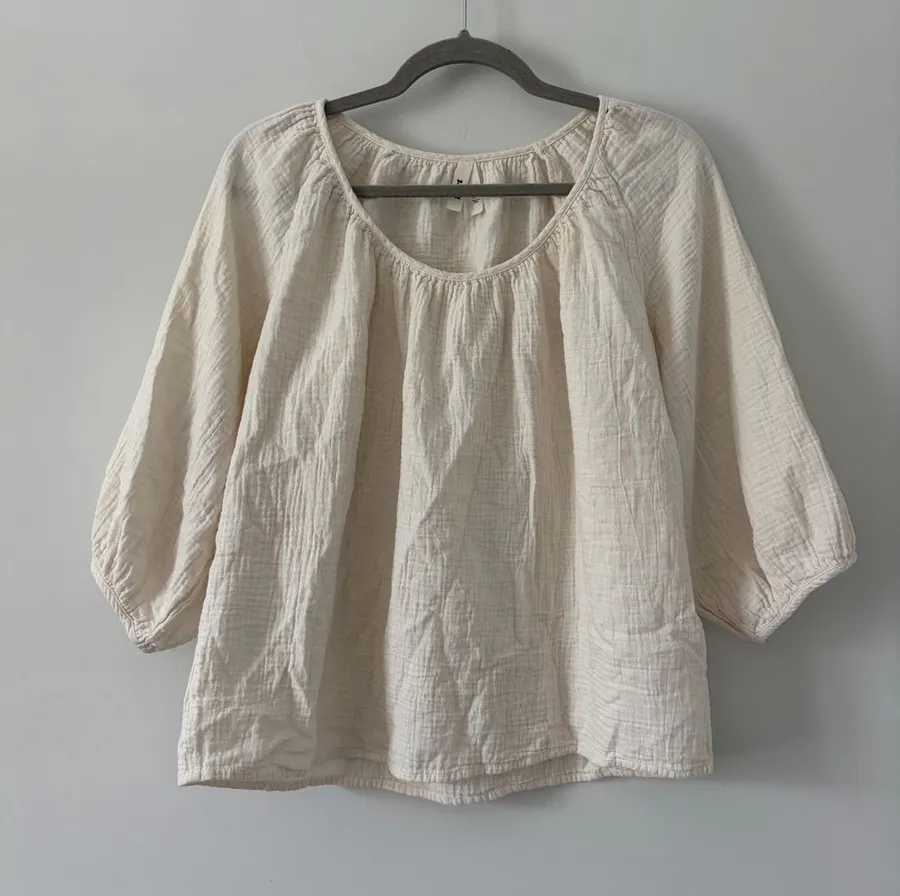 Pact Organic Cotton Coastal Double Gauze Scoop Neck Casual Top Bone M