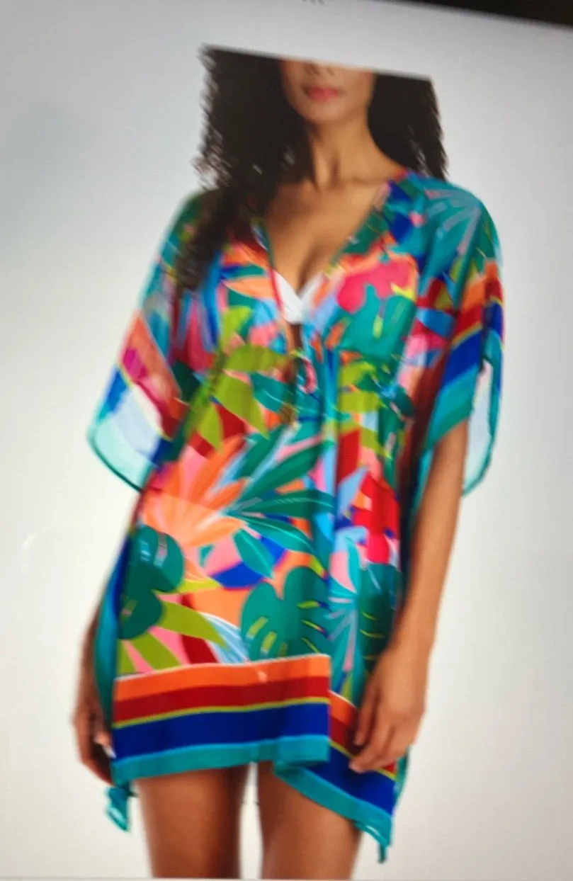 Cotton blue Tropical Multicolor Women’s Swim Cover
