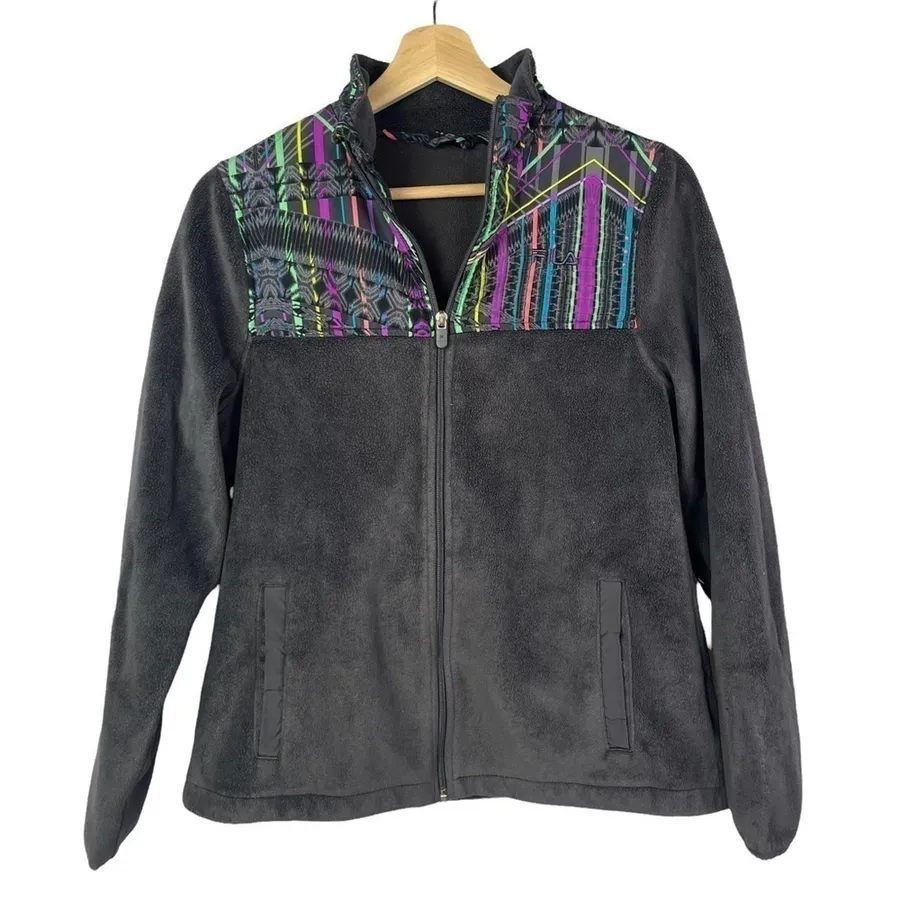 Fila Gray Colorful Stripe Fleece Full Zip Athletic Jacket XS
