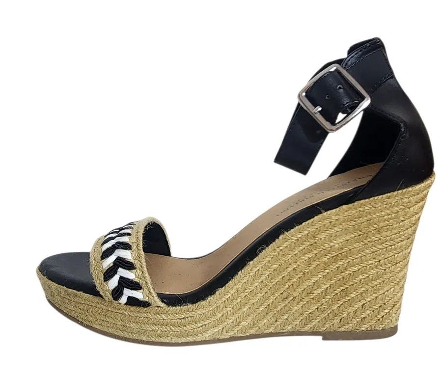Christian Siriano Black White Boho Espadrille Wedge Sandals Size 11 NWOT Flaw