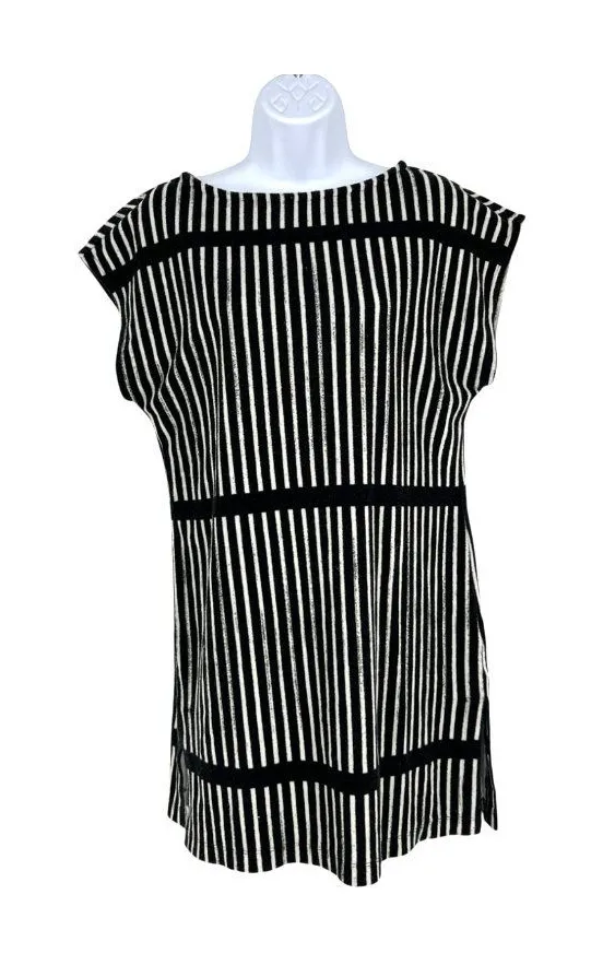 Marimekko Ministeri Striped Terry Cloth Swim Cover Up Black White Size Small