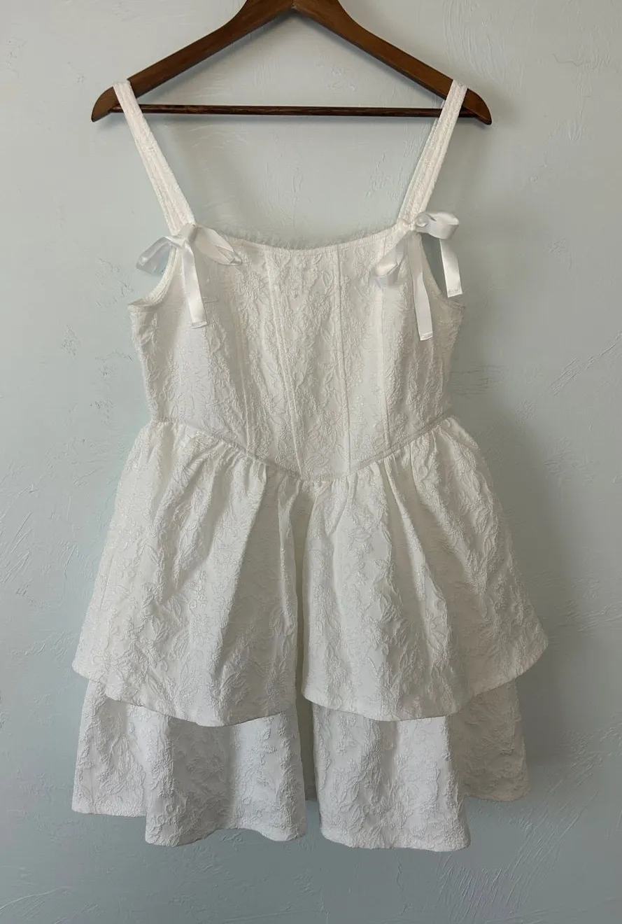 Trixxi White Tiered Eyelet Dress with Ribbon Straps