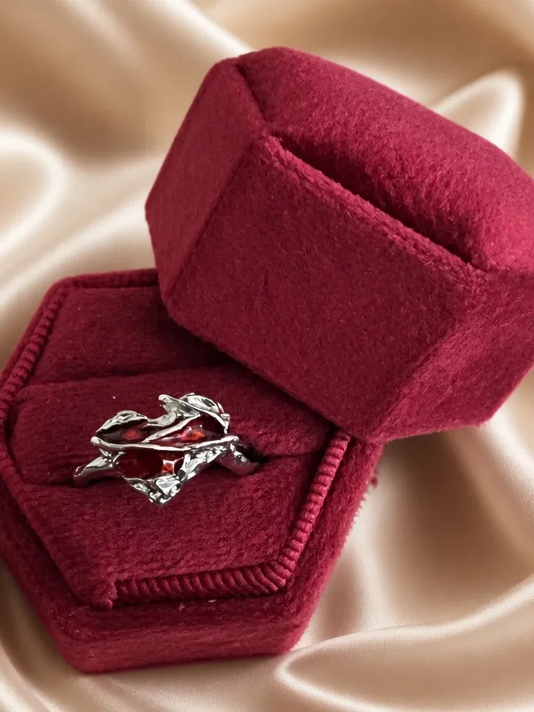 Stainless Steel Silver & Red Goth Style Embellished Ring Size 6