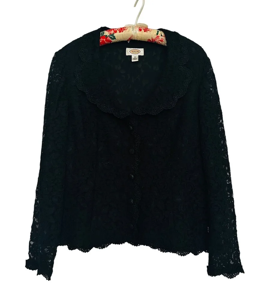 Talbots Black Floral Lace Scalloped Blazer Jacket Sz 16 Evening Formal Vintage