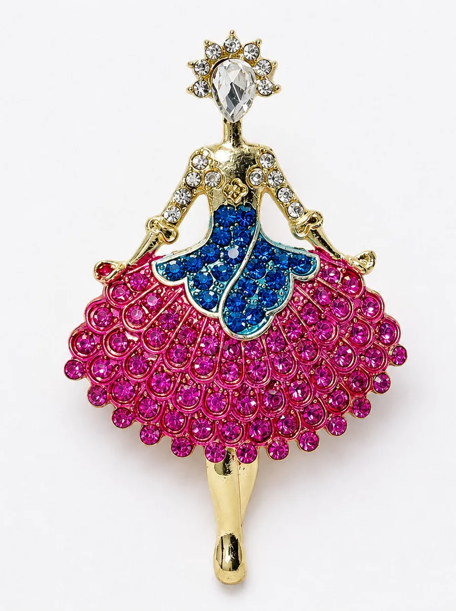 Colorful Crystal Ballerina Dancer Brooch Pin Pink