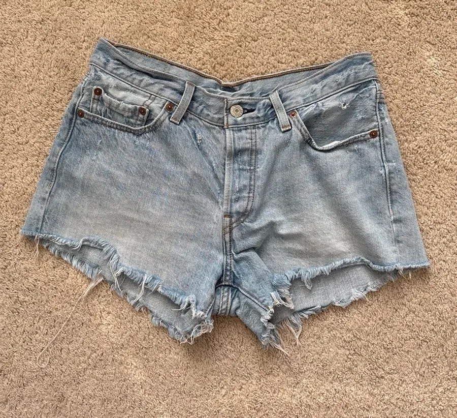 Levi's 501 Light Blue Distressed Denim Cutoff Shorts