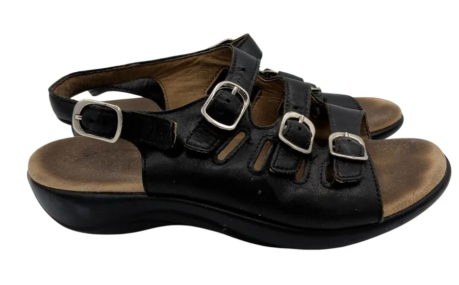 SAS Mystic Slingback Sandals Womens 7.5 W Black Leather Adjustable Comfort USA