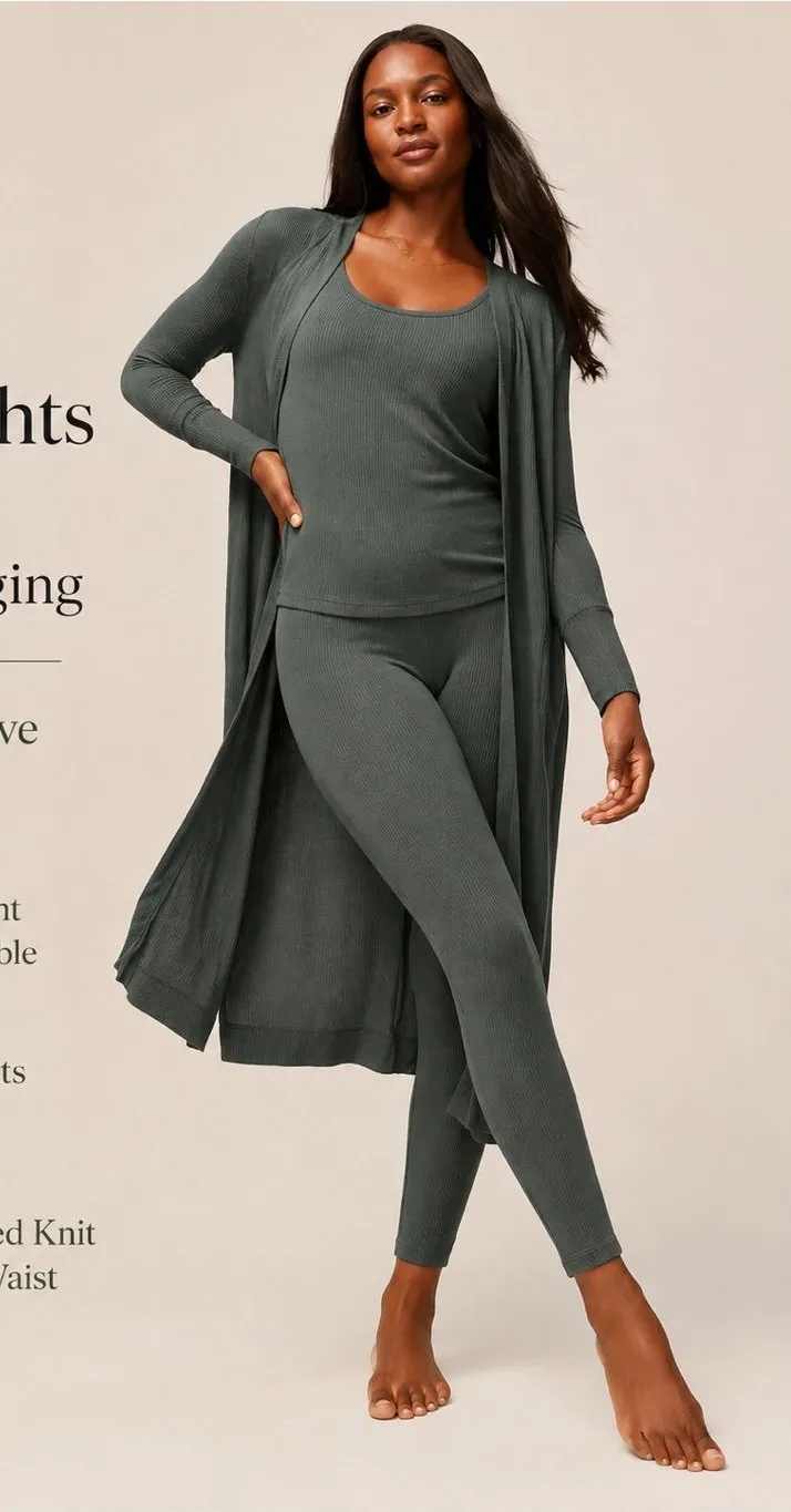 Soma Cool Nights & Days Ribbed Leggings Nightwatch Olive Size L NWT