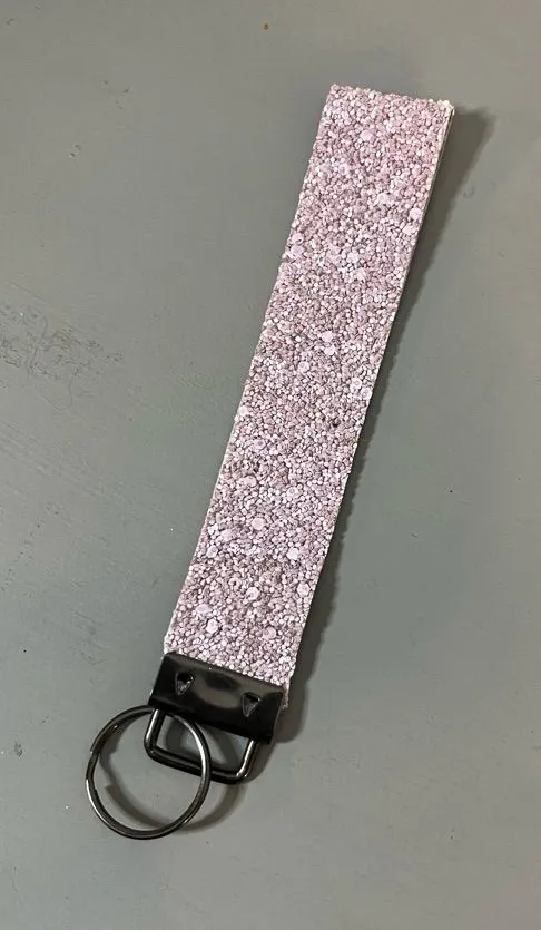 Handmade Lilac Chunky Sparkle Glitter Canvas Faux Leather Keychain Keyfob Wrist