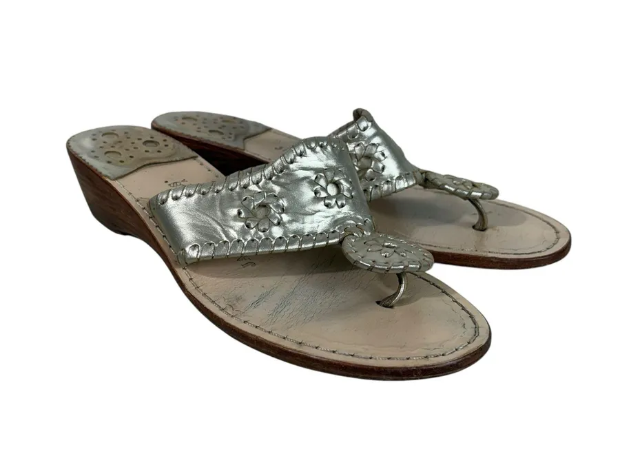Jack Rogers Silver Whipstitch Small Wedge Slip On Flip Flop Thong Sandals 7M 7