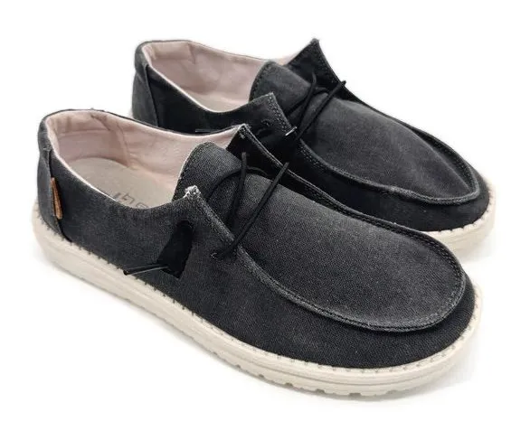 Hey Dude Shoes Womens Wendy Slip-On Shoes Chambray Off Black Size 8