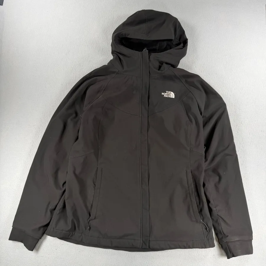 Y2k The North Face Womens XL Black Softshell Fleece Lined Hooded Jacket